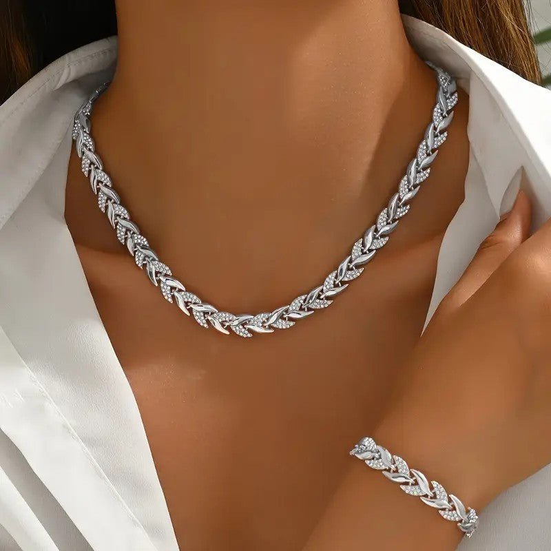 Women's Personality Affordable Luxury Willow Leaf Diamond Bracelet Necklace - THREADLIGHT