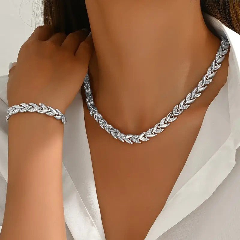 Women's Personality Affordable Luxury Willow Leaf Diamond Bracelet Necklace - THREADLIGHT