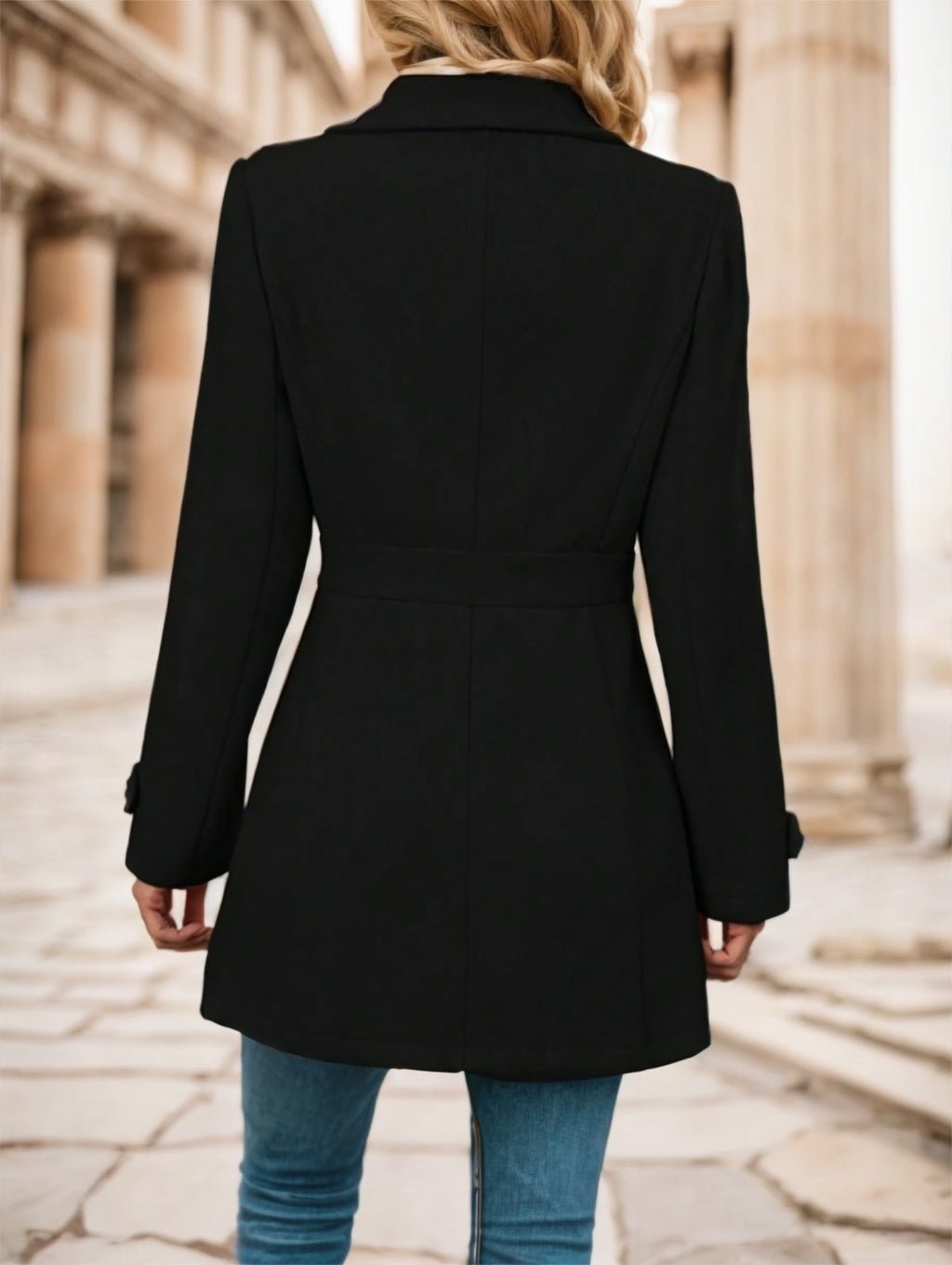 Women's Single - Breasted Solid Color Woolen Coat - THREADLIGHT