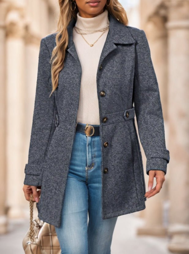 Women's Single - Breasted Solid Color Woolen Coat - THREADLIGHT