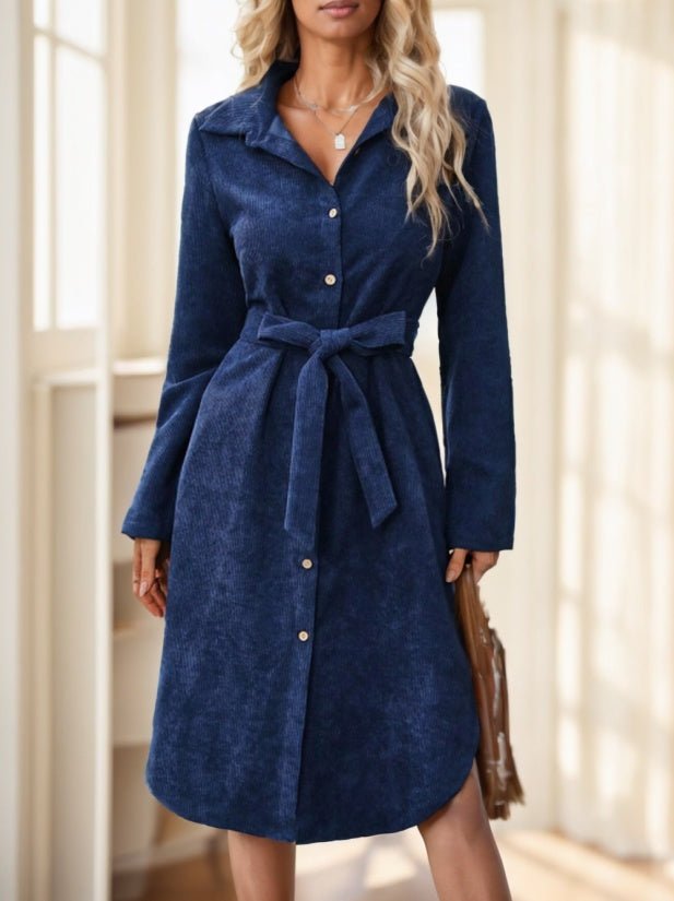 Women's Solid Color Long Sleeve Midi Dress Fall Women Dresses - THREADLIGHT