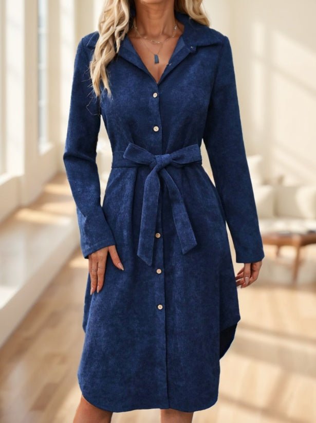 Women's Solid Color Long Sleeve Midi Dress Fall Women Dresses - THREADLIGHT