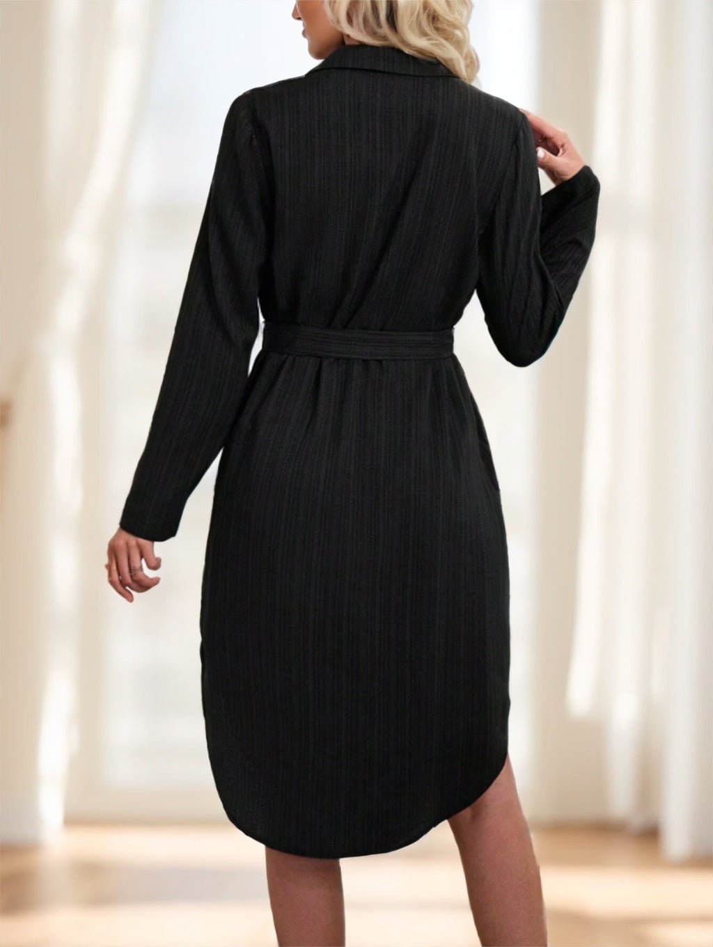 Women's Solid Color Long Sleeve Midi Dress Fall Women Dresses - THREADLIGHT