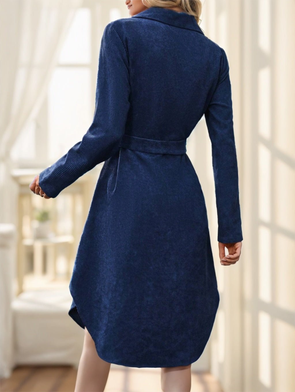 Women's Solid Color Long Sleeve Midi Dress Fall Women Dresses - THREADLIGHT