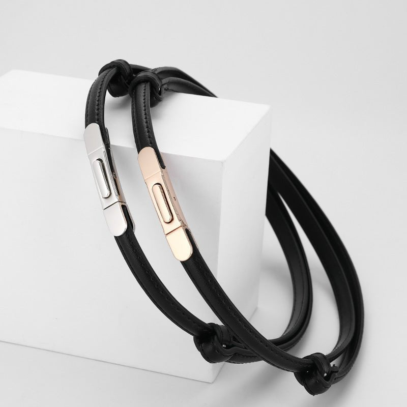 Women's Thin Genuine Leather Dress Simple Suit Coat Waist Belt - THREADLIGHT