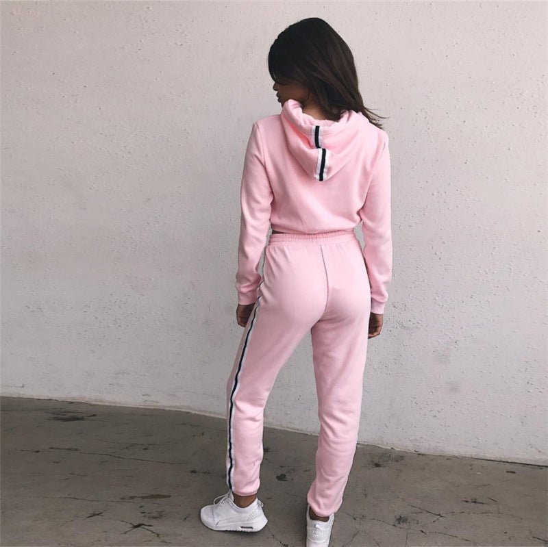 Women's Tracksuits 2 Piece Set Pink Crop Top And Pants Fashion Autumn Casual Lady Tumblr Long Sleeve Pants Suit - THREADLIGHT