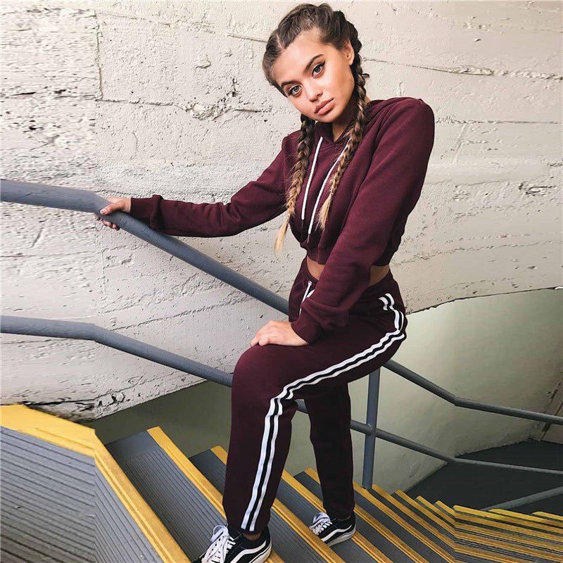 Women's Tracksuits 2 Piece Set Pink Crop Top And Pants Fashion Autumn Casual Lady Tumblr Long Sleeve Pants Suit - THREADLIGHT