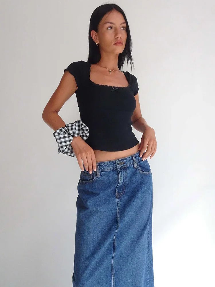 Y2K Vintage Lace Baby Tee - THREADLIGHT